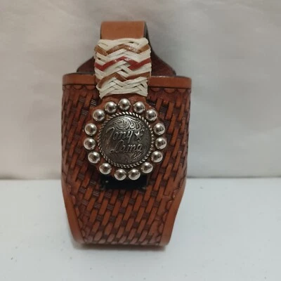 tony lama vintage cell phone case holder tooled leather logo - Image 1 of 4