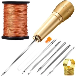 Kit de costura de cuero agujas cónicas de costura de cuero hilo de nailon gancho recto - Imagen 1 de 14