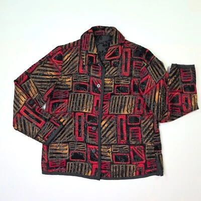 Chaqueta Mujer Vintage Años 90 Chicos Geométrica Roja Dorada Negra Reversible Grande Foto 1 de 4