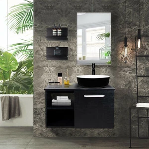 28 in Bathroom Vanity Floating Cabinet with Vessel Sink & Mirror Faucet Drain - Picture 1 of 43
