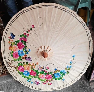 Thai Umbrella mulberry paper Oil coating (Bosang) handmade size17" style Lanna - Picture 1 of 24