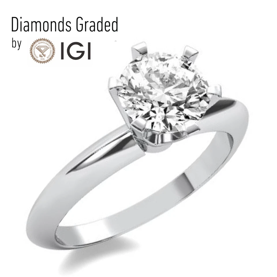 2Ct D VS1 Diamond Engagement Rings IGI Certified Round Lab Grown 18K White Gold - Image 1 of 4
