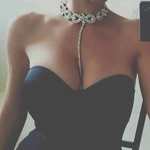 Fashion Chocker Retro Women Crystal Choker Bib Necklace Long Rope Silver - Picture 1 of 4