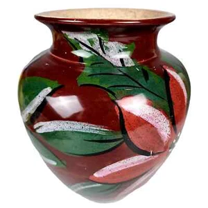Vase Italian Pottery Hand Made Glazed 10.75" Ceramic Flowers Poinsettias Pears - Picture 1 of 11