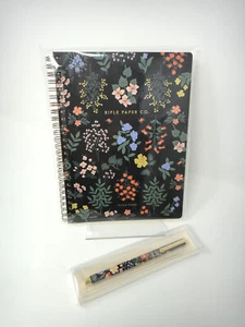 RIFLE PAPER CO Spiral Notebook + Pen Black with Colorful Flowers NEW SEALED - Picture 1 of 8
