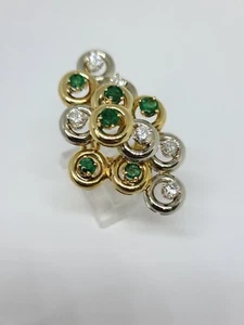 18K Yellow & White Gold Natural Diamond & Emerald Ring Size 7.75 MSRP $10,000 - Picture 1 of 12