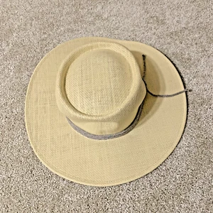 Angela & William Boater Gamble Porkpie Derby Fedora Sun Straw Hat Beige/Blue - Picture 1 of 11