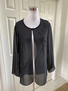 VIRGO Black Embroidered Beaded Sheer Jacket 8 NWOT - Picture 1 of 10