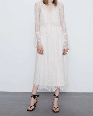 Zara Woman Size S EMBROIDERED DRESS ECRU - 7901/404 - Image 1 of 4