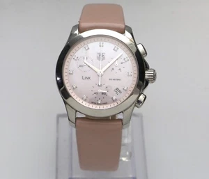 Tag Heuer 33mm Link Pink MOP Diamond Chronograph CJF1313 Ladies Swiss Watch - Picture 1 of 13