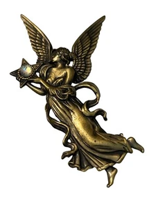 Vintage JJ Angel Brooch Pin Rhinestone Star Accents Winged Celestial 3" Tall - Picture 1 of 4