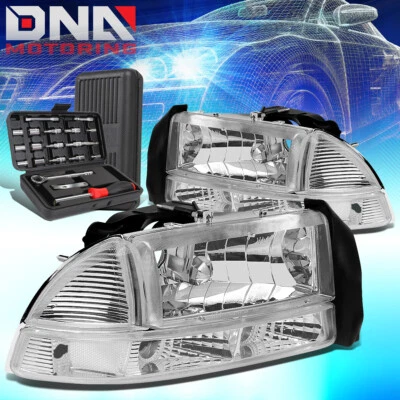 For 1997-2004 Dodge Dakota Durango Euro Chrome Headlight Clear Bumper Lamp+Tools - Image 1 of 4