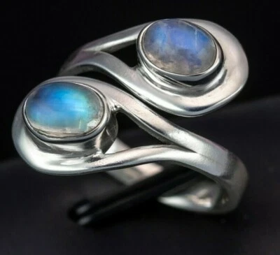 Gorgeous Double MOONSTONE 925 Sterling Silver Gemstone Adjustable Ring Boxed - Image 1 of 4