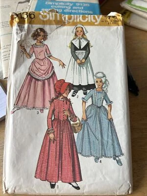 Vintage Simplicity Sewing Pattern 9136 Girls  1970s Colonial Puritan Costumes. - Image 1 of 4