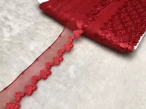 35mm Red Venise Mesh Heart Embroidered Lace Trim Sewing DIY Dress Doll Per Meter - Picture 1 of 5