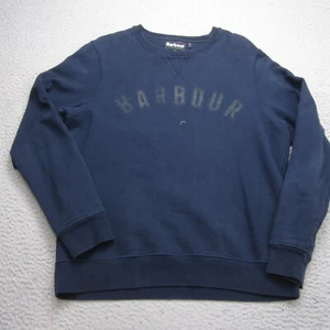 Suéter Barbour Para Hombres M Azul Algodón Tejido Cuello Redondo Logotipo Deletreado Informal Preppy - Imagen 1 de 11