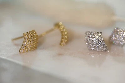 Classy Diamante a Forma Di Cigno Borchie, Geometrico Orecchini Oro, 925 Argento - Immagine 1 di 4