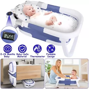 Foldable Baby Bath Tub Collapsible Infant Safety Shower Bathtub with Thermometer - Picture 1 of 31