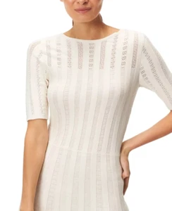 BOSS Hugo Boss Sz XS Womens Feli Pointelle Dress Fit&Flare Soft Cream Knit $298 - Picture 1 of 14