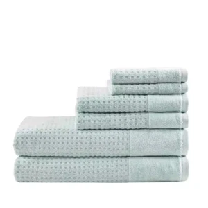 Spa Waffle 6-Piece Aqua Cotton Jacquard Antimicrobial Towels Set - Picture 1 of 12