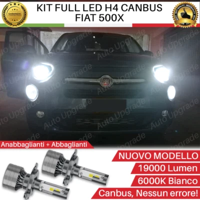 KIT FULL LED PER FIAT 500X LAMPADE LED H4 6000K BIANCO GHIACCIO NO ERROR 19000LM - Immagine 1 di 4