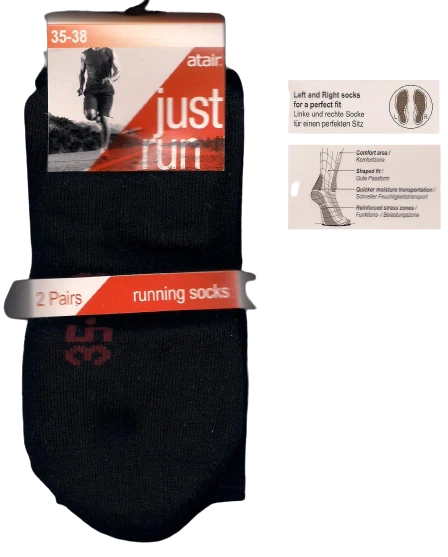 RUNNING SOCKS 2x Lauf-Socken, gepolstert und bequem, schwarz, 35-38  *atair* - Bild 1 von 1