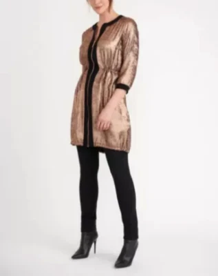 Chaqueta para mujer JOSEPH RIBKOFF talla 12 oro rosa metálico forrada negra con cremallera frontal Foto 1 de 4