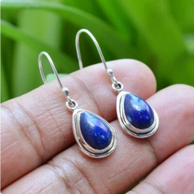 Bellissimo Gemma Di Lapis Lazuli Orecchino Fatto A Mano In Argento Sterling 925 - Immagine 1 di 4