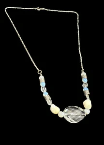 925 Halskette facettierte Kristallperlen und Perlen Sterling Silber Kette - Bild 1 von 7