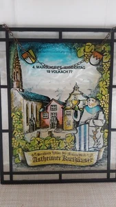 Vintage 1977 German Wine Grape Stained Glass Sun Catcher 8.75x10.75" Metal Frame - Picture 1 of 6