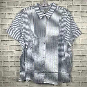 Denim & Co. Women's Striped Short Sleeve Seersucker Button down Top 3x - Picture 1 of 15