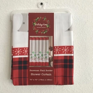 NEW Holiday Home Snowman Plaid Christmas Shower Curtain (APO-100-6) - Picture 1 of 7