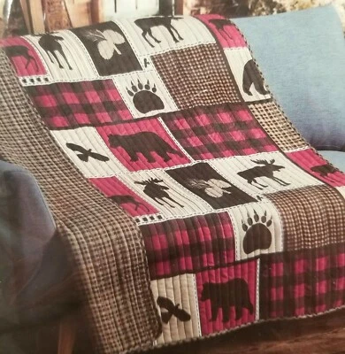 Virah Bella - Lodge Life - 50"x60" Quilted Throw - Bear Moose Deer Bird - NEW - Image 1 of 4