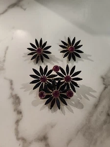 Spilla vintage rosa strass fiore ornato con 2 clip fiori set - Foto 1 di 12