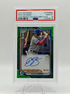 2024 Bowman Boston Baro 1st Chrome Auto HTA Green Lava Refractor /99 PSA 10 Mets - Bild 1 von 2