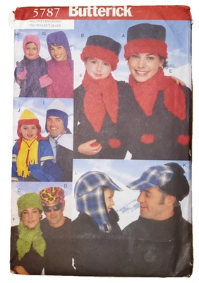 Butterick Pattern 5787 Adults & Childrens Winter Hats Scarves Mittens S M L - Image 1 of 4