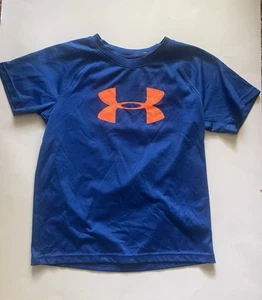 Under Armour Heat Gear Boys Size 7 Royal Blue/Orange Short Sleeves Stretch - Picture 1 of 4