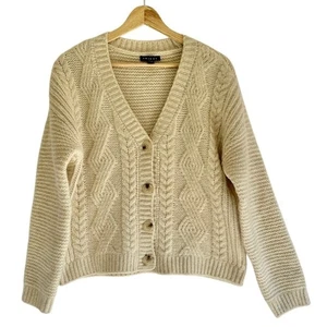 Cardigan donna tribale maglione L/G maglia cavo scollo a V bottoni davanti beige - Foto 1 di 6