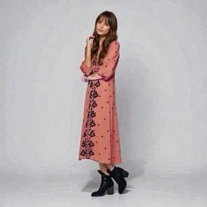 Free People abito midi favola ricamato L colore ruggine festival bohemien hippie - Foto 1 di 15