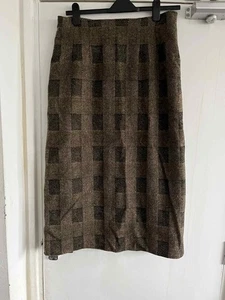 Vintage Nightingales 100% Wool Skirt Women 16 Brown Plaid Midi 70s - Picture 1 of 7
