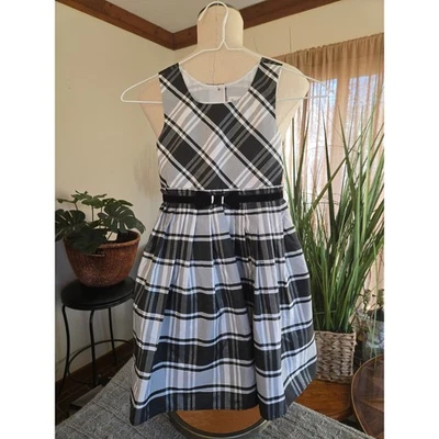 JONA MICHELLE - Girls Plaid Dress - Size 6 -Black White Gray Sleeveless Bow Belt - Image 1 of 4