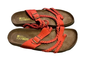 Women's Red Suede Comfortable Hayleigh Leather Footbed Sandals Sz 12M Footbeds - Picture 1 of 6