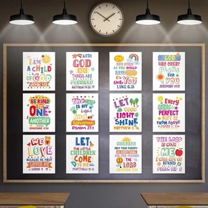 12 Pcs Bible Verse Posters for Kids,Inspirational Christian Wall Art with Scri - Picture 1 of 8