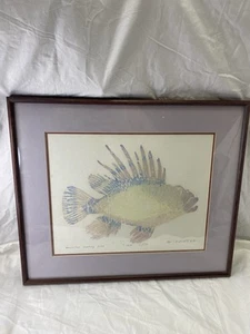 Avi Kiriaty Hawaiian Turkey Fish Serigraph Numbered 11/30 1990 Pink Blue Cream - Picture 1 of 22