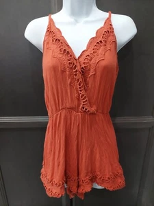 NEW Xhilaration Romper Mini Dress Size M Tank Shorts Summer Top Lace Orange NWT - Picture 1 of 9