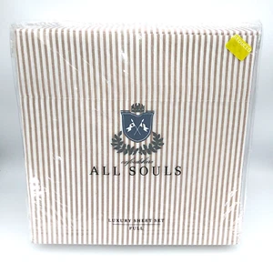 Juego completo de sábanas ALL SOULS beige tostado a rayas 4 piezas 100 % microfibra de lujo 15" de profundidad - Imagen 1 de 7