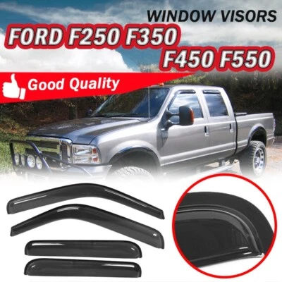 Fits 99-16 Ford F250 F350 F450 F550 Super Duty Crew Cab Window Visors Rain Shade Foto 1 de 4