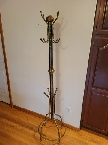 Vinrage MCM Hall Tree Brass Metal Hanger Coat Rack Made in Taiwan  70" Tall Cover