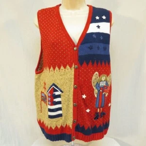 VTG Quacker Factory USA Sweater Vest July 4th Veteran's Memorial Day Sz L - Picture 1 of 3