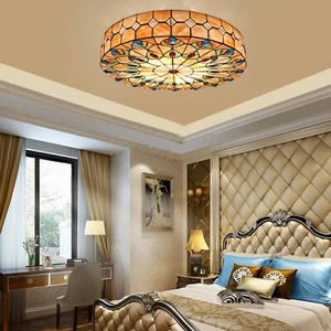 Tiffany Style Stained Glass Shade Flush Mount Ceiling Lamp 23 Inch Ceiling Light - Picture 1 of 14